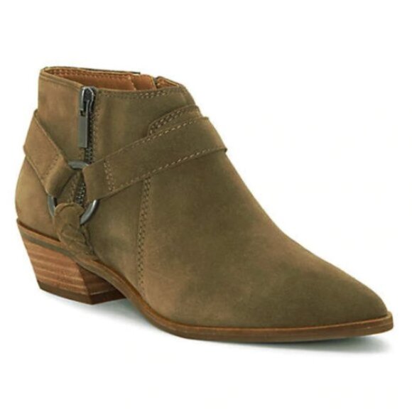 NEW Lucky Brand Enitha Suede Braided Leather Harness Ankle Boots - Picture 1 of 3